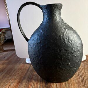 Vintage Black Pottery Vase-Made in India-12.5" High-10" Wide-3" Depth